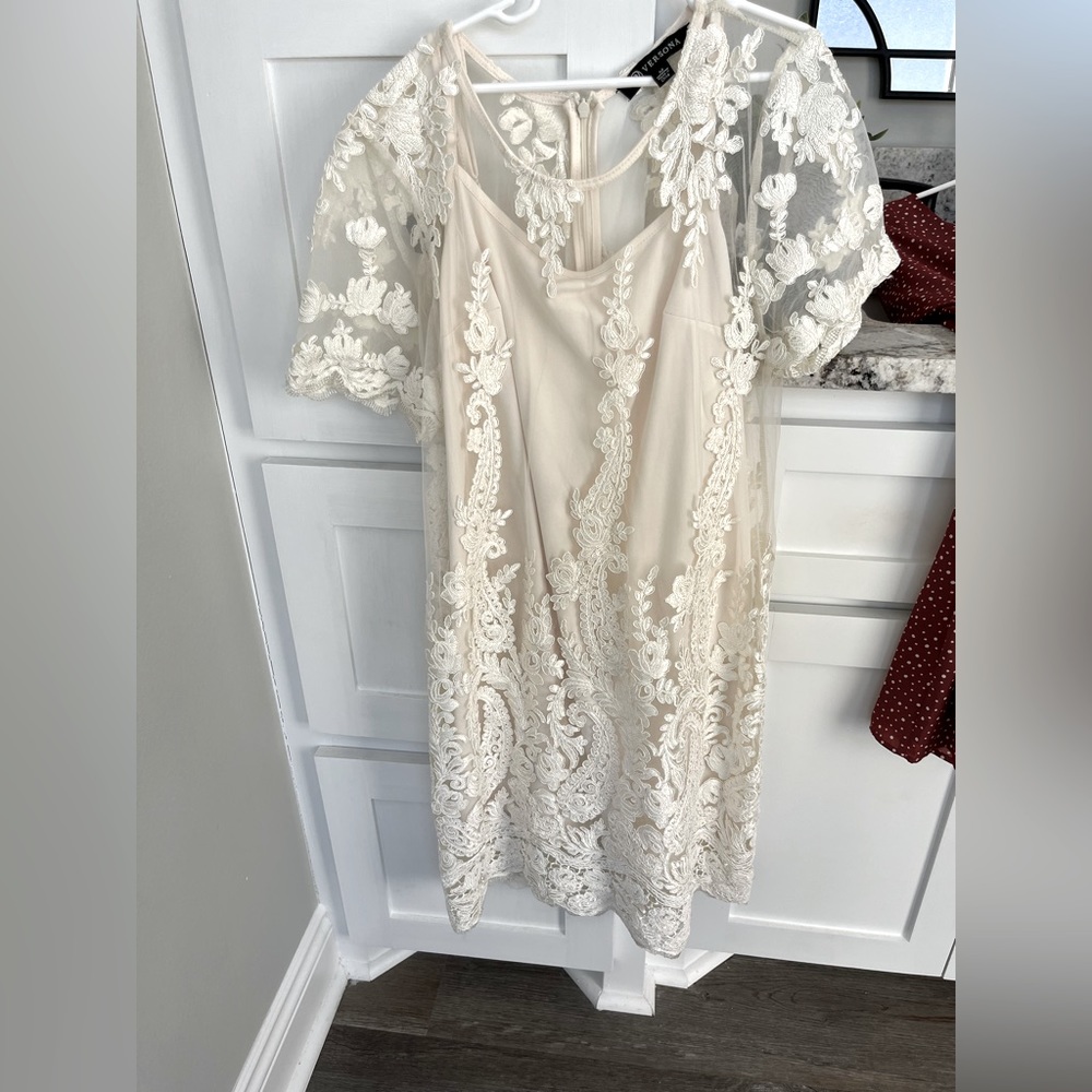 Versions dress. Cream color with lace detail. GUC.